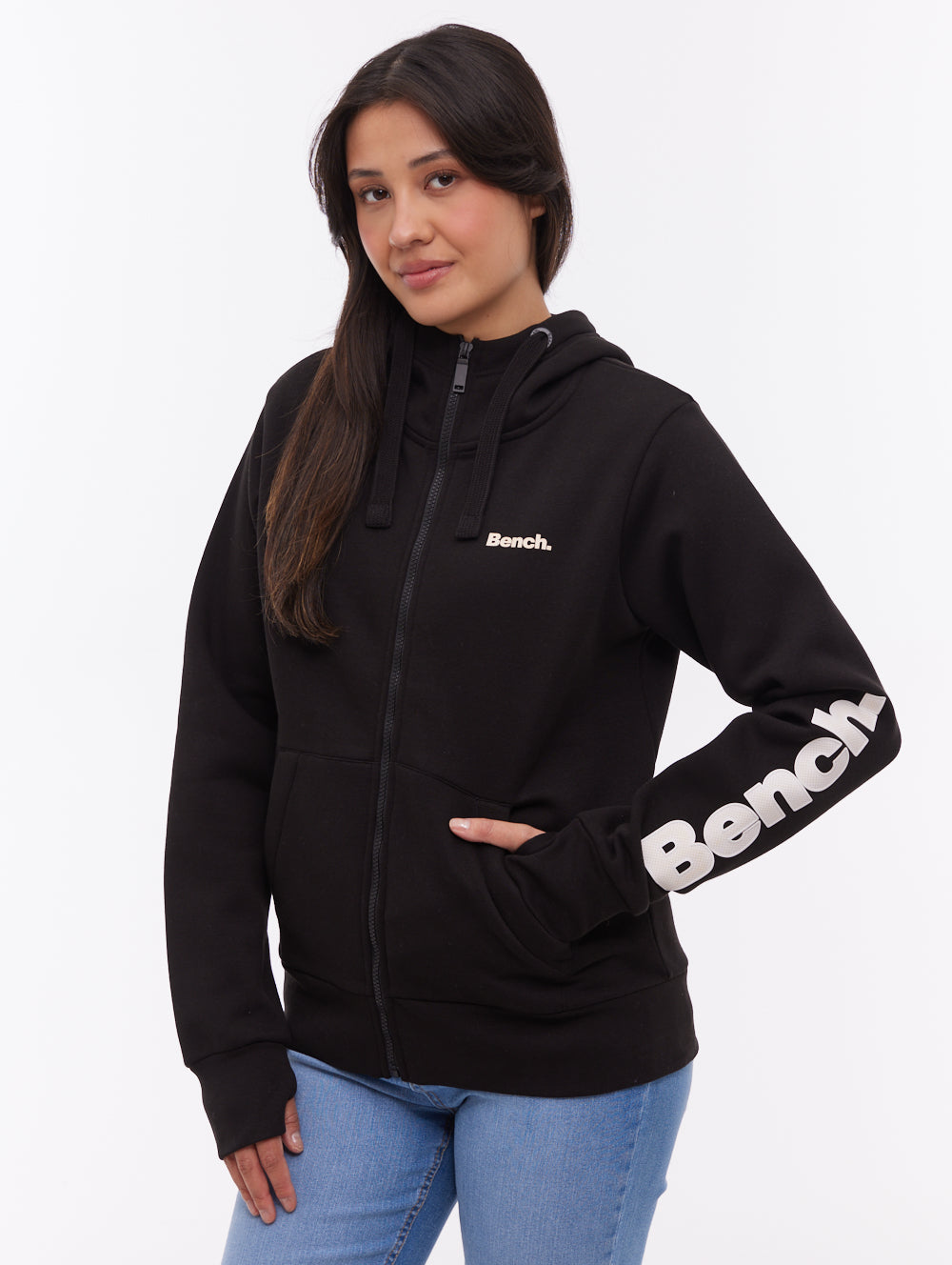 Darcine Zip-Up Hoodie with Sleeve Logo - Black